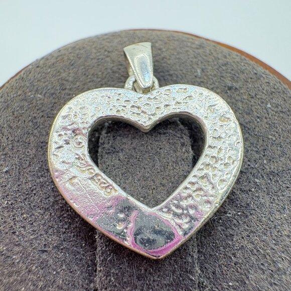 VTG Sterling Silver 925 Pink Enamel Open Heart Pendant Size 0.75" Length - Picture 5 of 10